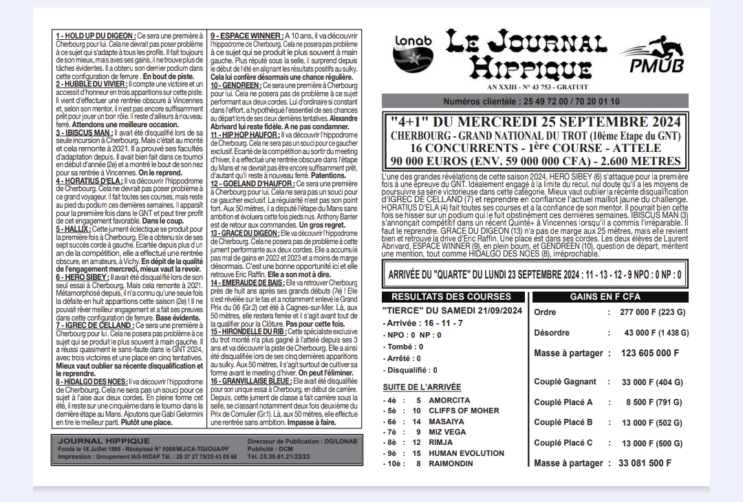 Journal hippique du 25 septembre 2024