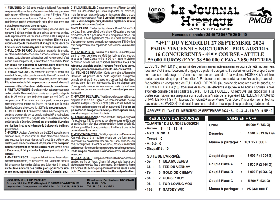 Screenshot_20240925-210025 Journal hippique PMU'B du 27 septembre 2024 : Préparez-vous pour les Courses !