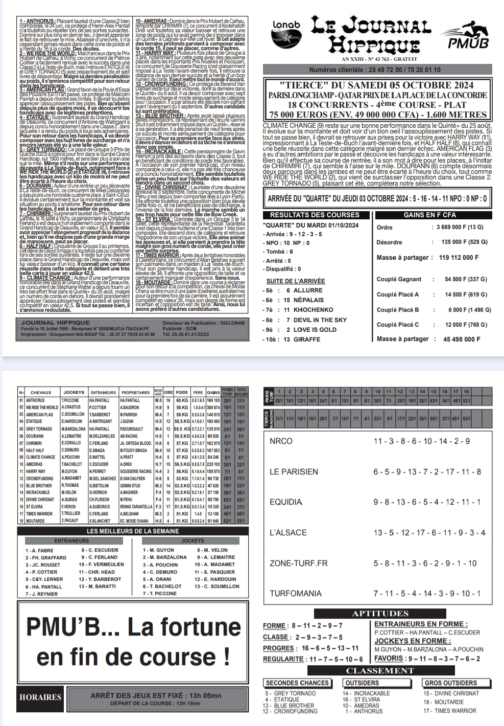 Journal hippique pmub du 05 octobre 2024