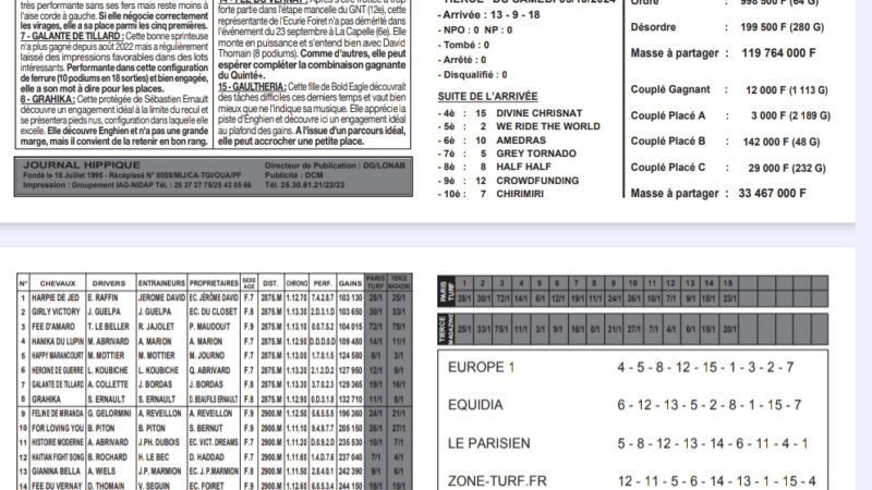 Journal Hippique PMUB du 09 octobre 2024 : Analyse et Pronostics