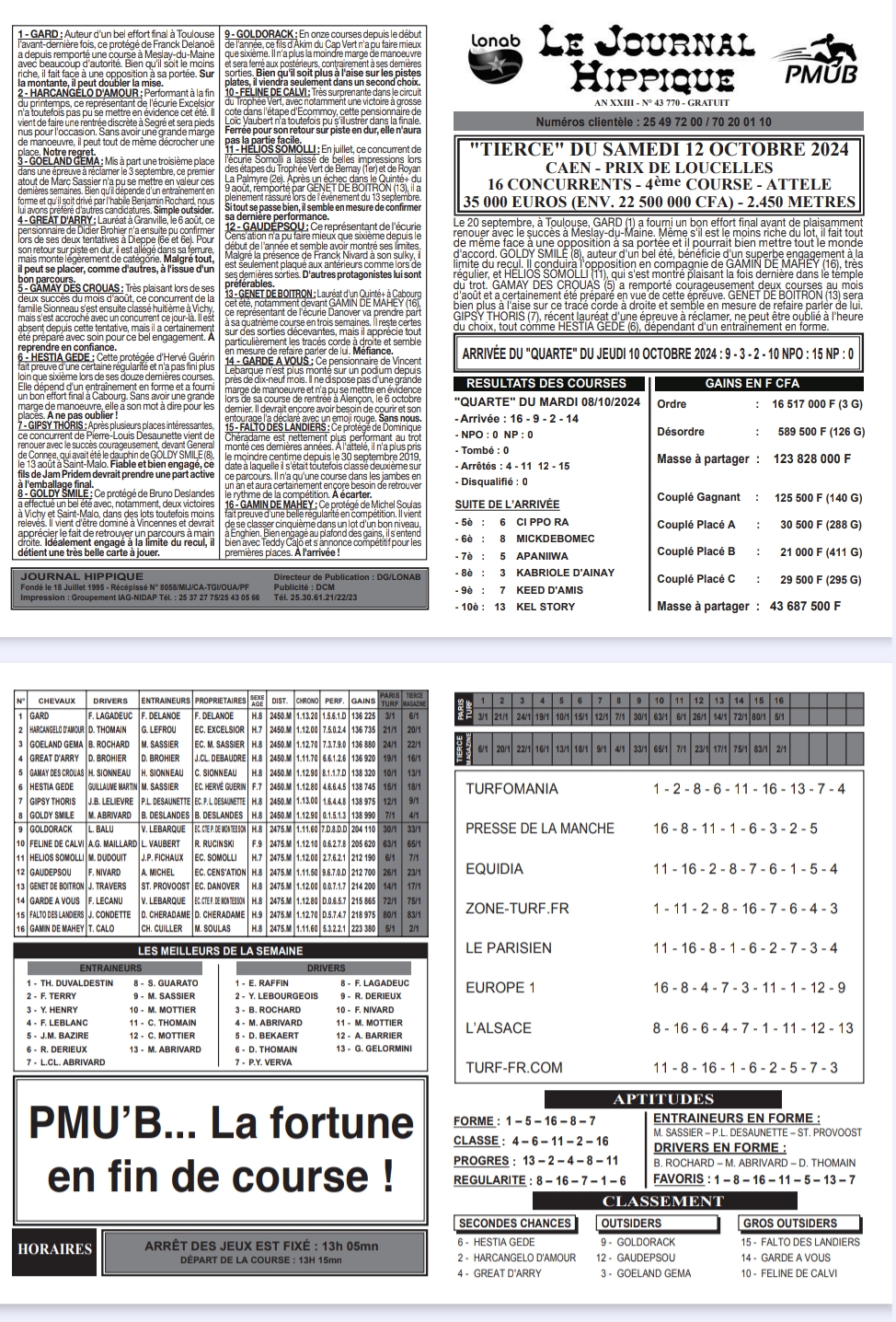 Journal Hippique du Samedi 12 Octobre 2024